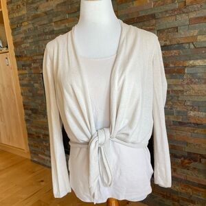 Cream Tie-Front, Two-piece Cardigan Set